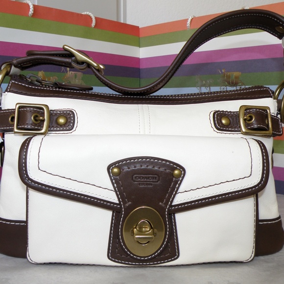 ❤️NEW MINT COACH LEGACY 65TH ANNIVERSARY BROWN & OFF-WHITE LEATHER SHOULDER BAG - Picture 3 of 10